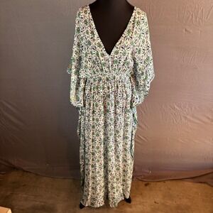 Rujuta Sheth‎ NY Floral Print Kaftan Maxi Dress Resort Cover Up One Size
